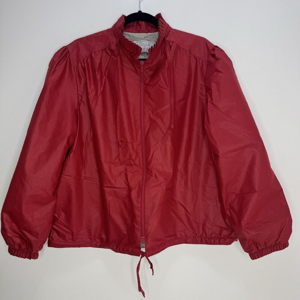 Vtg Clique John Heckler Jacket Womens 15/16 XL Red Pleated Ruffle Collar Retro